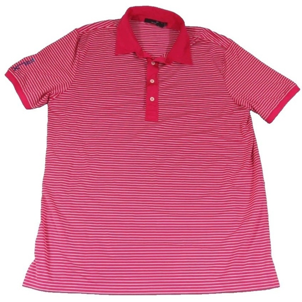 RLX Ralph‎ Lauren Golf Shirt Men's XL Pink White Striped Performance Polo Poly